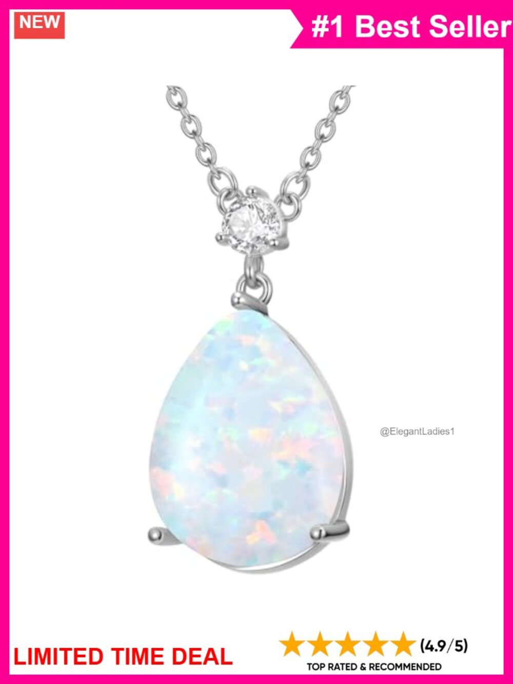 925 Sterling Silver Opal Pendant Necklace for Women 18+2 Inch